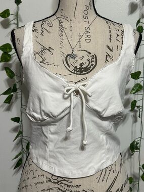 Women's White Tie-Front Cropped Tank Top